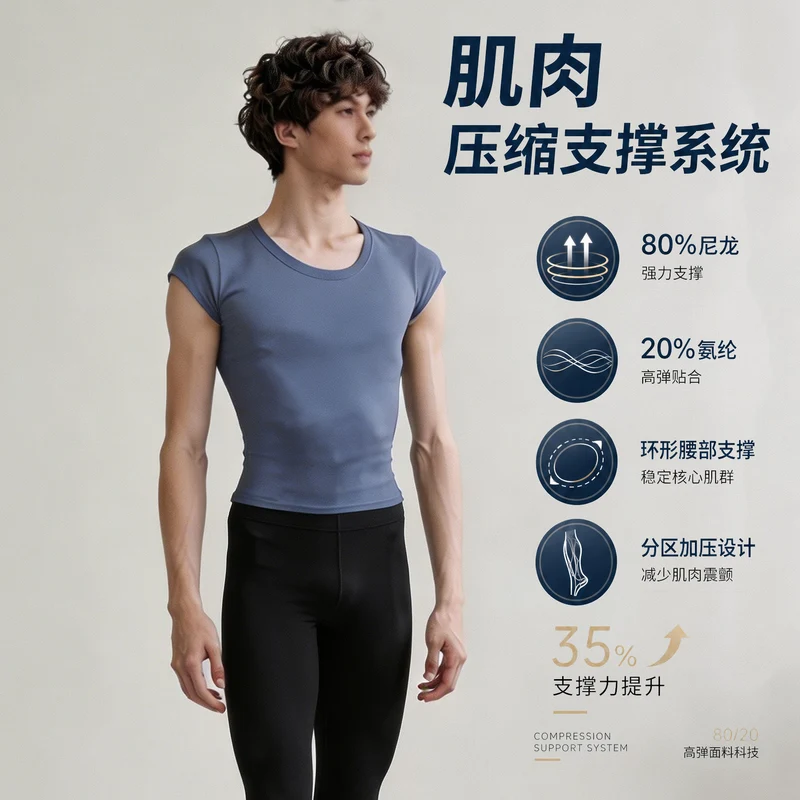 Men's Tight-Fitting Ballet Clothing, Nylon Slippery Top, Adult Modern Classical Dance Practice Clothing, Teacher's Body Suit