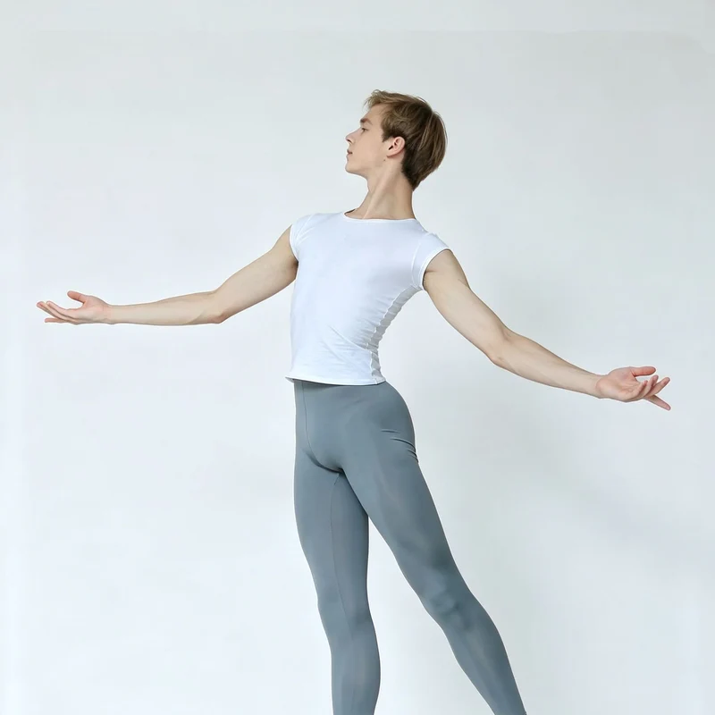 Men's Tight-Fitting Ballet Clothing, Nylon Slippery Top, Adult Modern Classical Dance Practice Clothing, Teacher's Body Suit