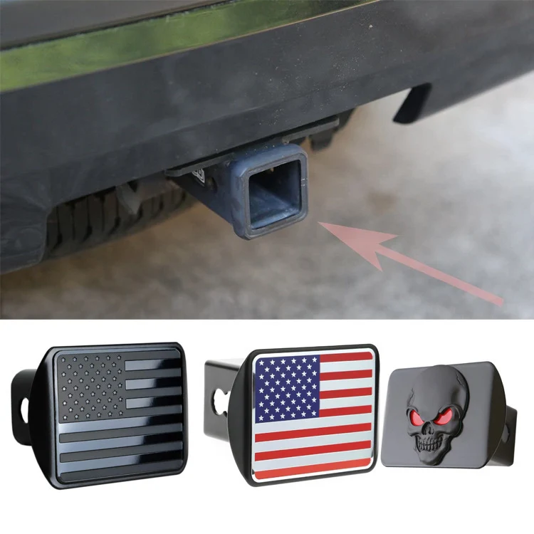 3D three-dimensional red national flag metal trailer hook dust plug car plug cover trailer square port plug American trailer cover