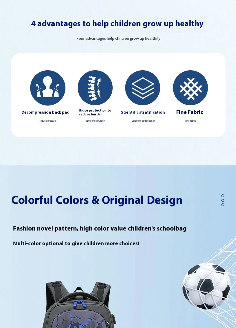 Boys Black Football Backpacks Hard Shell Orthopedic Middle School Student Book Bags USB Charge Multifunctional Bagpack