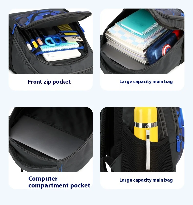 Boys Black Football Backpacks Hard Shell Orthopedic Middle School Student Book Bags USB Charge Multifunctional Bagpack