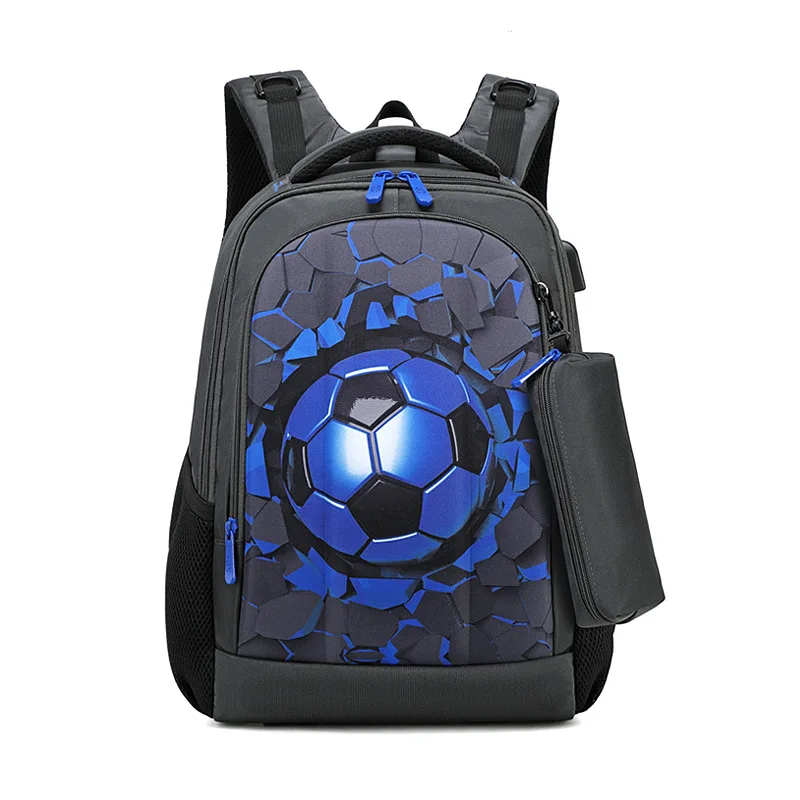 Boys Black Football Backpacks Hard Shell Orthopedic Middle School Student Book Bags USB Charge Multifunctional Bagpack