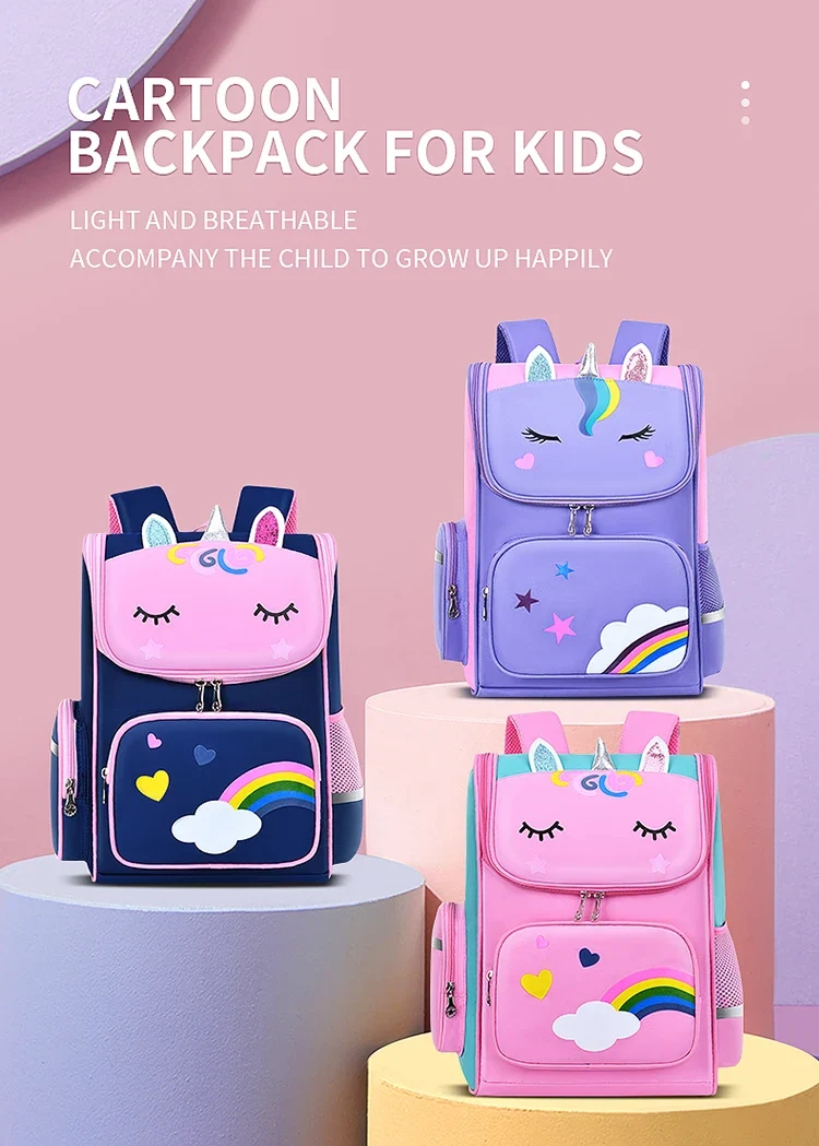 New CHILDREN'S Elementary School Students Schoolbag 6-12 Years Old Boys and Girls Shoulders Backpack 1-6 Grades Unicorn Cute Wat