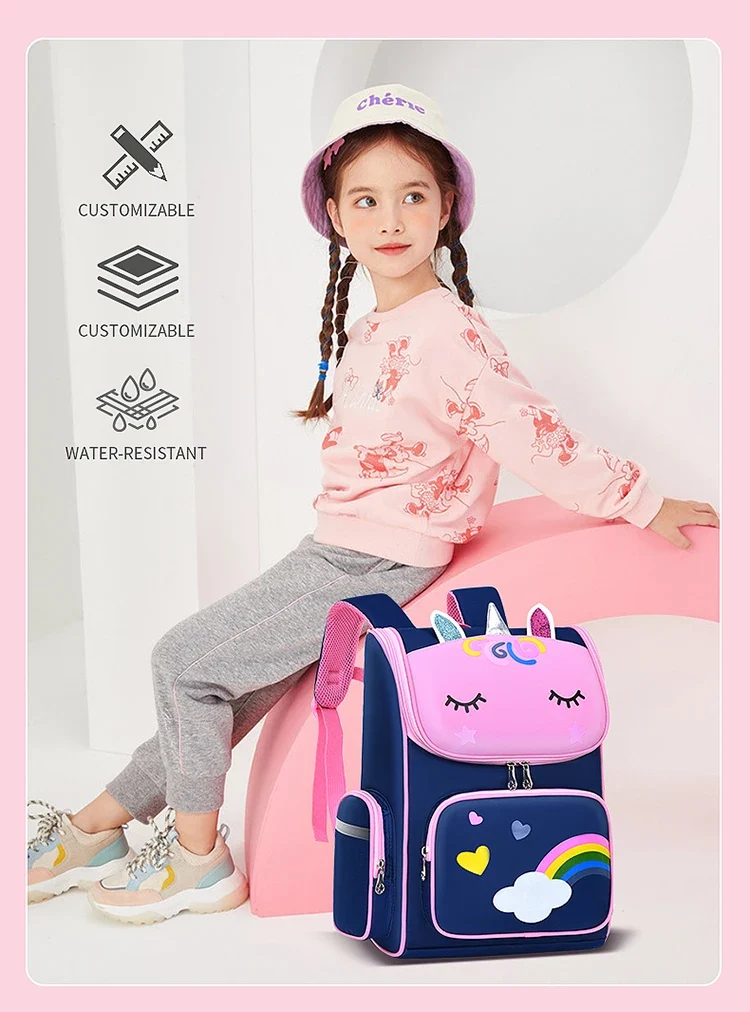 New CHILDREN'S Elementary School Students Schoolbag 6-12 Years Old Boys and Girls Shoulders Backpack 1-6 Grades Unicorn Cute Wat