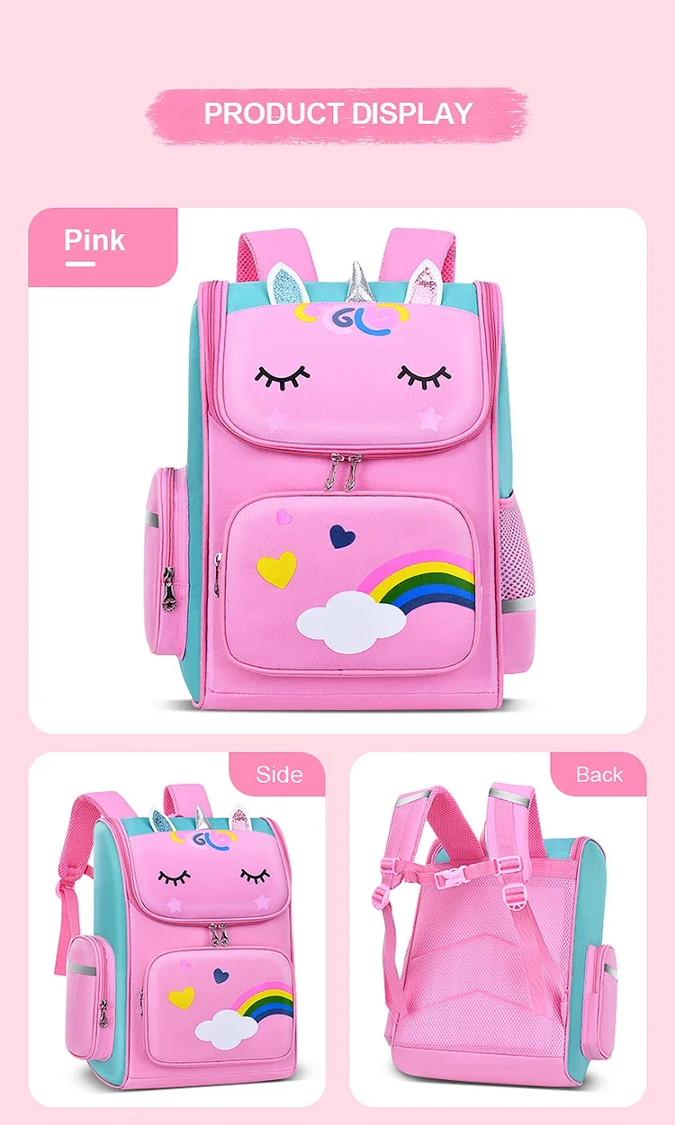 New CHILDREN'S Elementary School Students Schoolbag 6-12 Years Old Boys and Girls Shoulders Backpack 1-6 Grades Unicorn Cute Wat