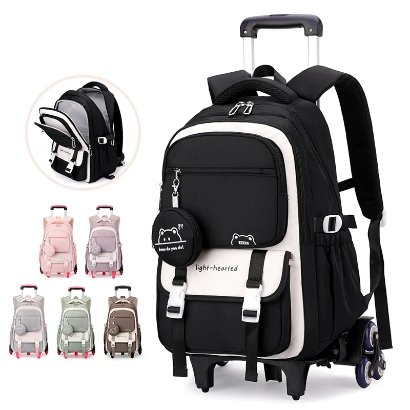 Children School Backpack Trolley Bag with Wheels Students Backpack Book Bag Rolling School bag for Girls Kids Wheeled Backpack