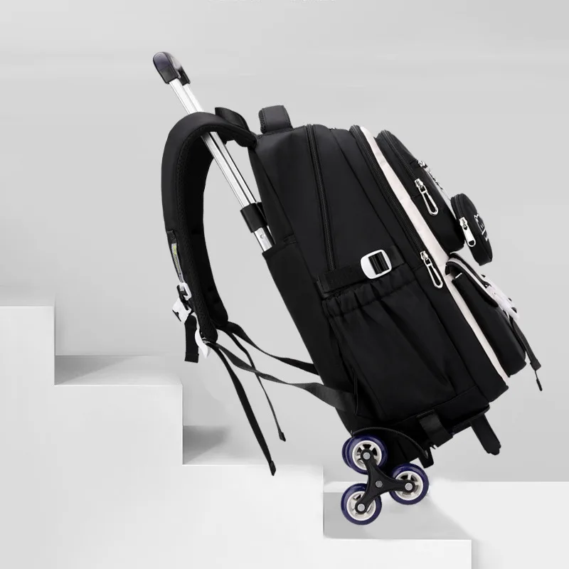 Children School Backpack Trolley Bag with Wheels Students Backpack Book Bag Rolling School bag for Girls Kids Wheeled Backpack