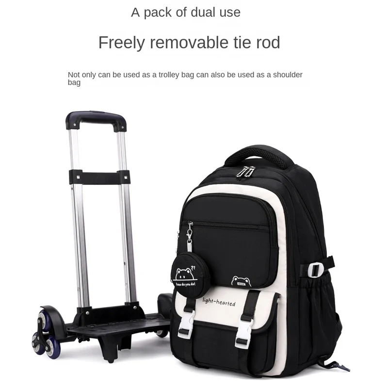 Children School Backpack Trolley Bag with Wheels Students Backpack Book Bag Rolling School bag for Girls Kids Wheeled Backpack