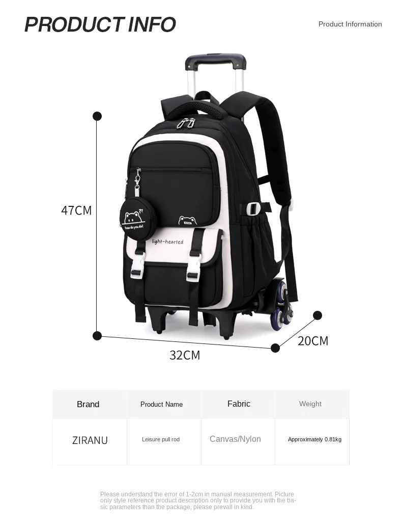 Children School Backpack Trolley Bag with Wheels Students Backpack Book Bag Rolling School bag for Girls Kids Wheeled Backpack