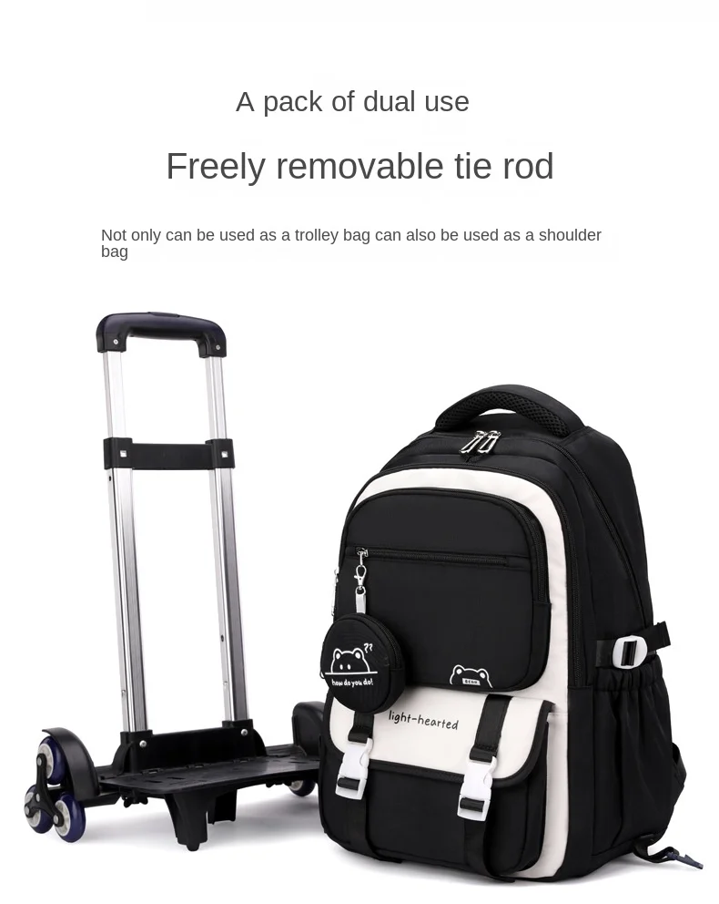 Children School Backpack Trolley Bag with Wheels Students Backpack Book Bag Rolling School bag for Girls Kids Wheeled Backpack