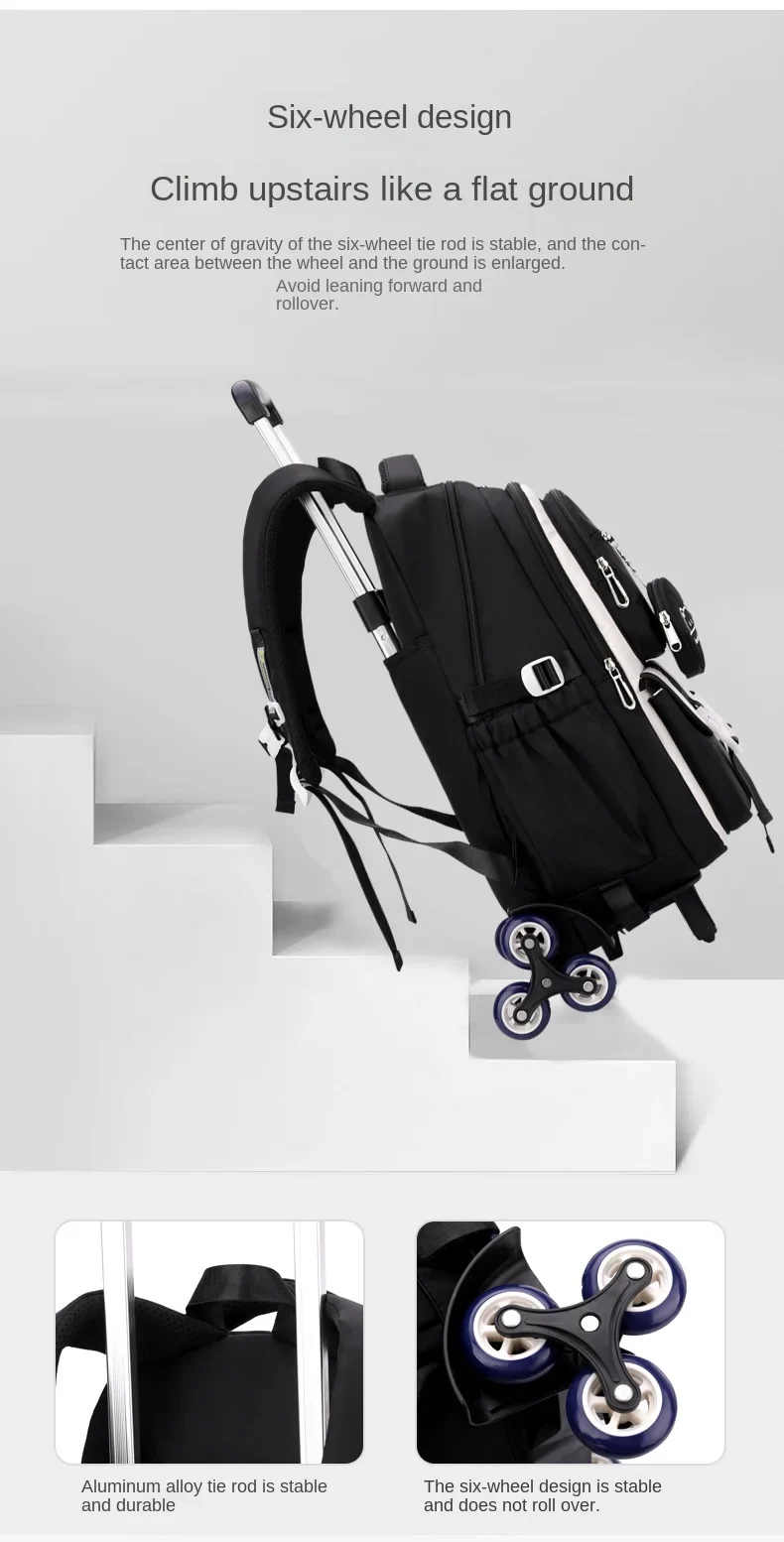 Children School Backpack Trolley Bag with Wheels Students Backpack Book Bag Rolling School bag for Girls Kids Wheeled Backpack