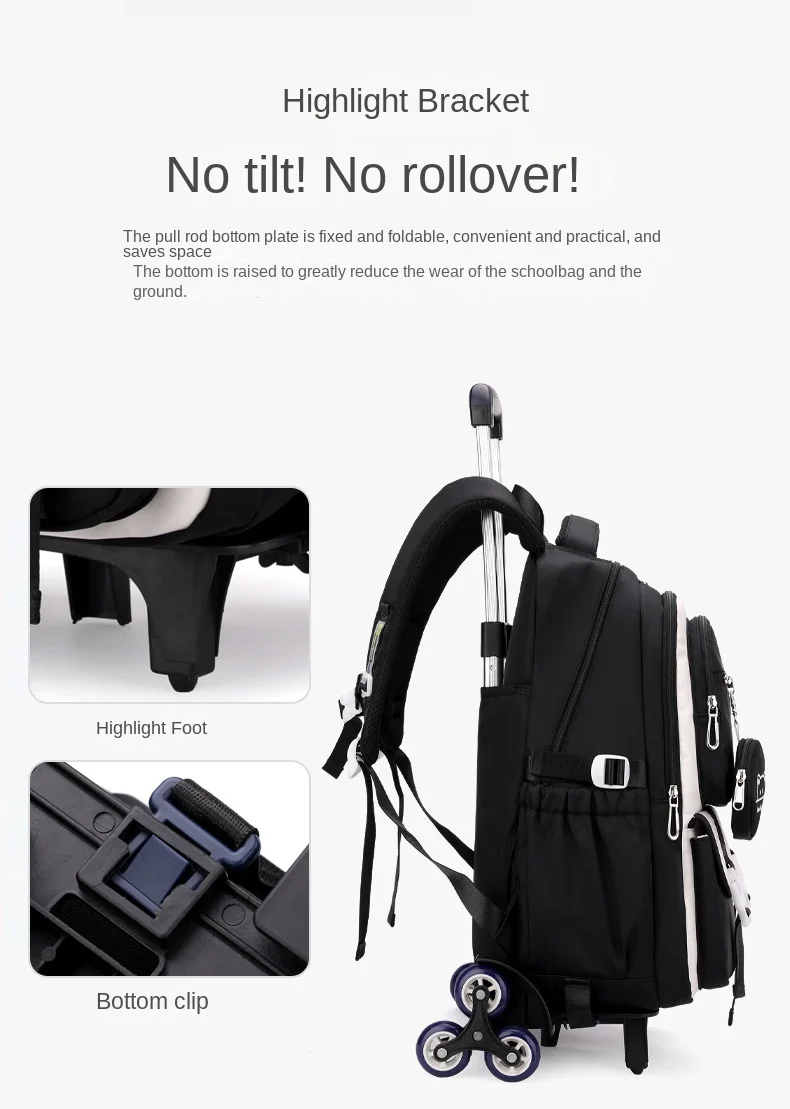Children School Backpack Trolley Bag with Wheels Students Backpack Book Bag Rolling School bag for Girls Kids Wheeled Backpack
