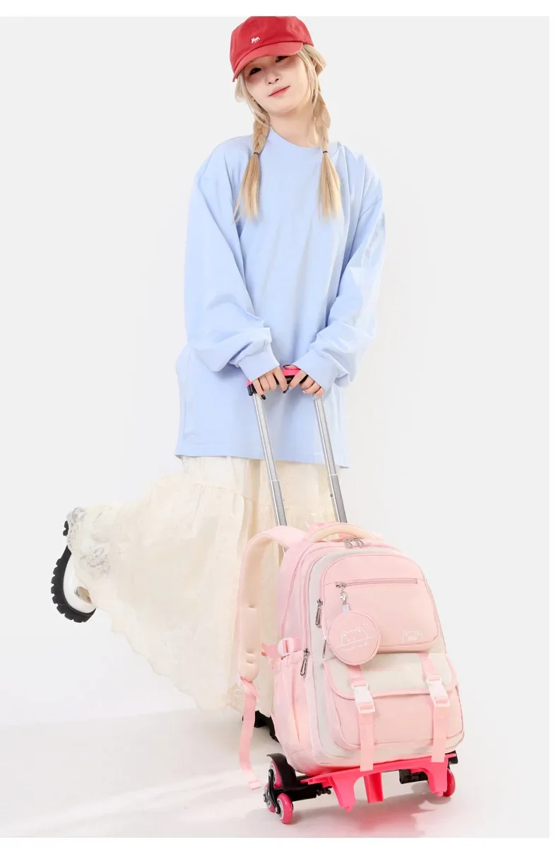 Children School Backpack Trolley Bag with Wheels Students Backpack Book Bag Rolling School bag for Girls Kids Wheeled Backpack