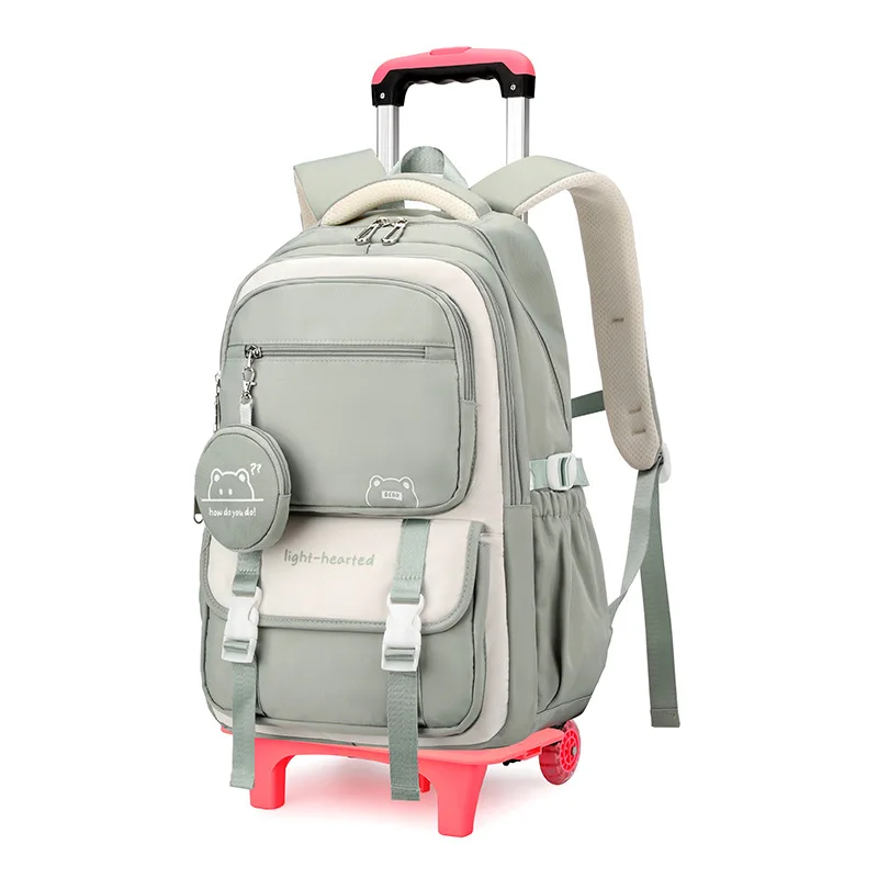 Children School Backpack Trolley Bag with Wheels Students Backpack Book Bag Rolling School bag for Girls Kids Wheeled Backpack