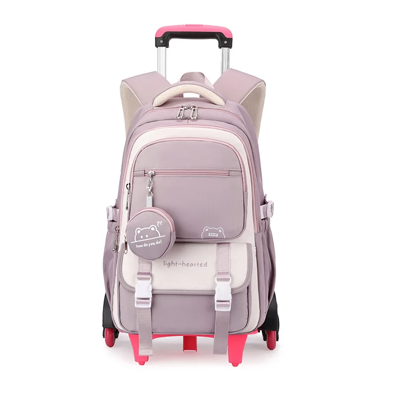 Children School Backpack Trolley Bag with Wheels Students Backpack Book Bag Rolling School bag for Girls Kids Wheeled Backpack