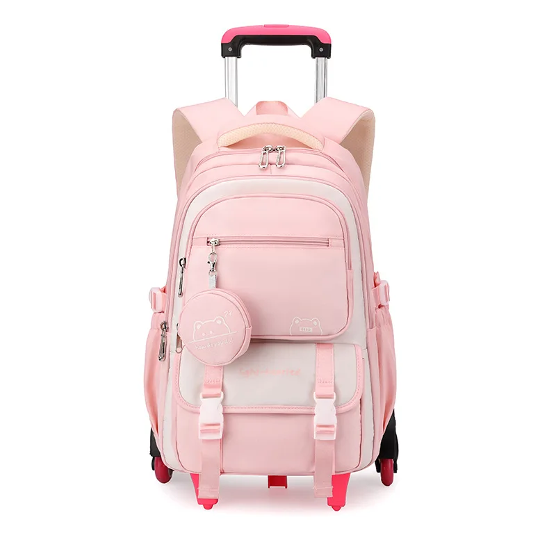 Children School Backpack Trolley Bag with Wheels Students Backpack Book Bag Rolling School bag for Girls Kids Wheeled Backpack