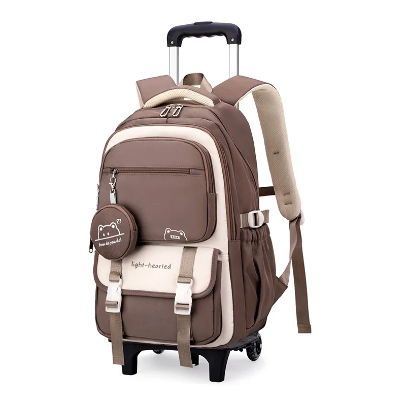 Children School Backpack Trolley Bag with Wheels Students Backpack Book Bag Rolling School bag for Girls Kids Wheeled Backpack