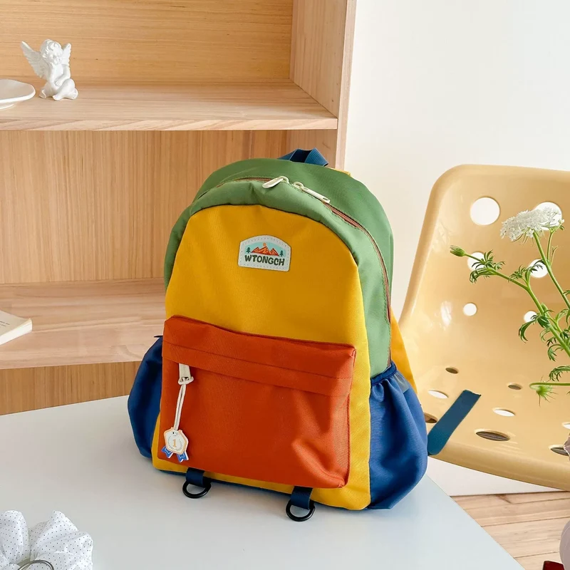 New Embroidery Sun Long Neck Small Dinosaur Backpack Hook Hair Embroidered Cartoon Canvas Kindergarten Children Backpack