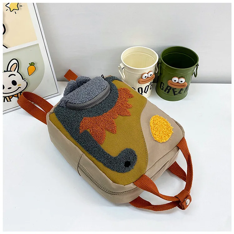 New Embroidery Sun Long Neck Small Dinosaur Backpack Hook Hair Embroidered Cartoon Canvas Kindergarten Children Backpack