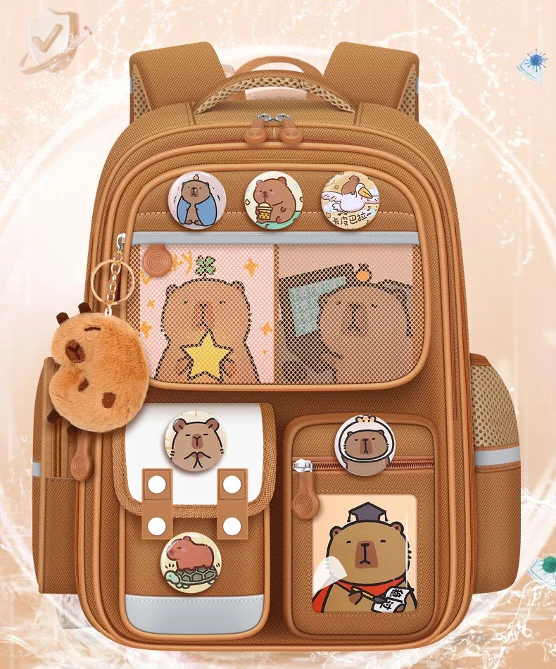 Capybara Children Backpack Waterproof Student Schoolbag Large Capacity Alleviate Burden School Bag Orthopedic Backpack Book Bag