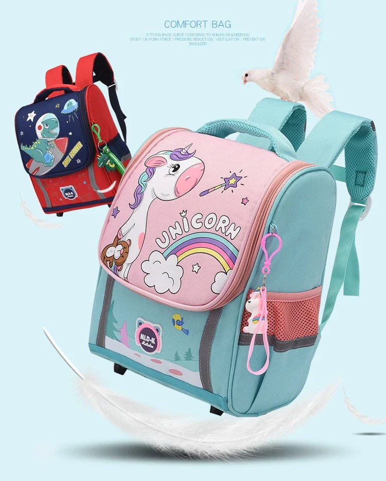 Waterproof Children Primary School Bags Cute Unicorn Rainbow Backpacks Kids Cartoon Animal Dinasour Shcoolbags for Kindergarten