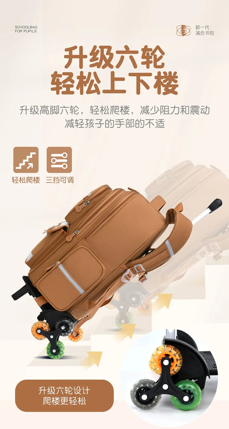 Capybara Children Cartoon School Backpack with Wheels Students Bags for Girls Boys Trolley Schoolbag Rolling Wheeled Backpacks