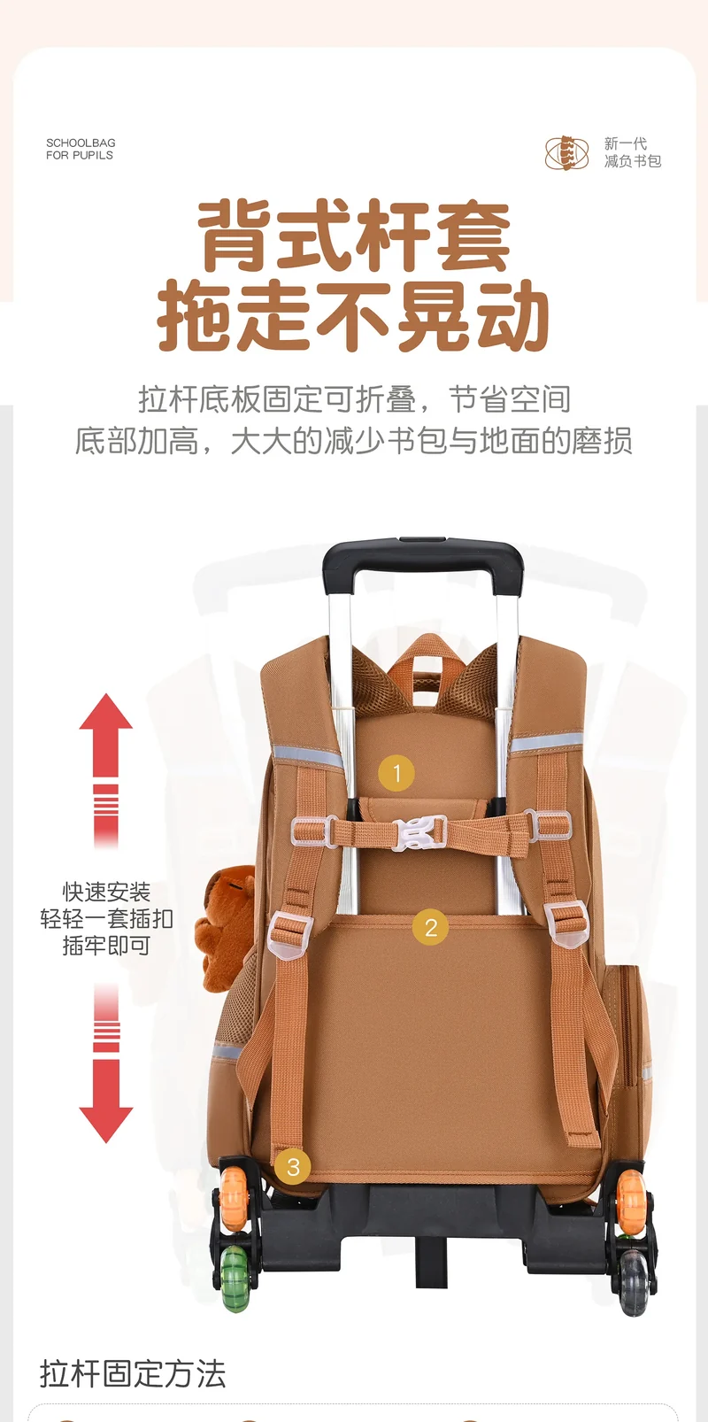 Capybara Children Cartoon School Backpack with Wheels Students Bags for Girls Boys Trolley Schoolbag Rolling Wheeled Backpacks