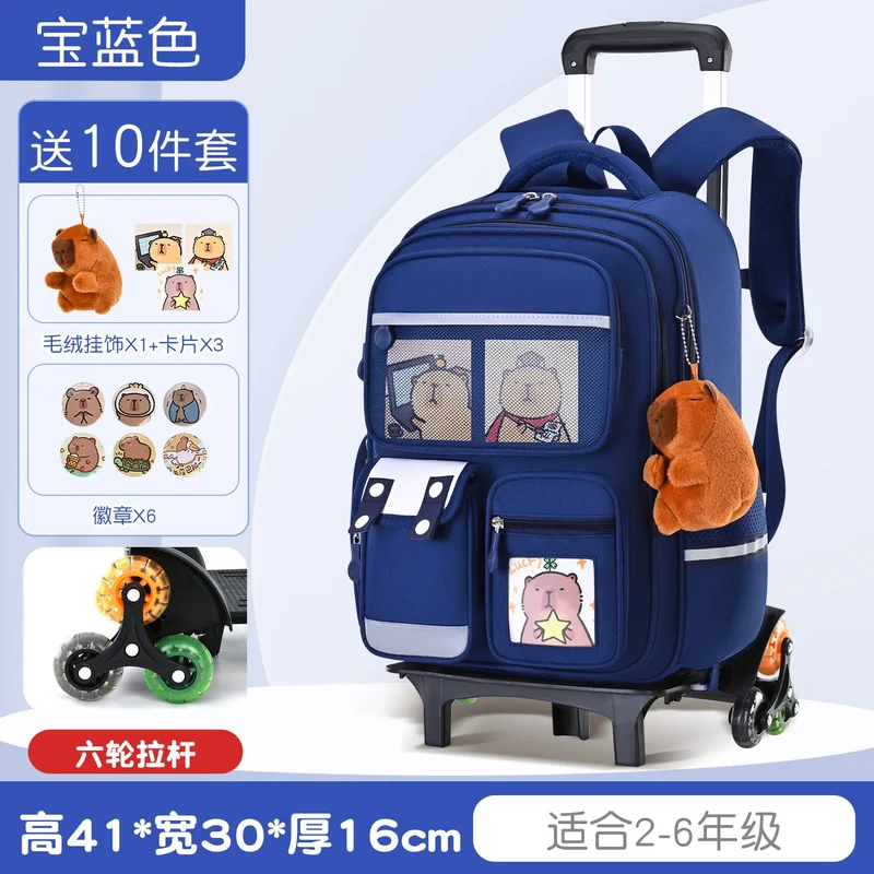 Capybara Children Cartoon School Backpack with Wheels Students Bags for Girls Boys Trolley Schoolbag Rolling Wheeled Backpacks