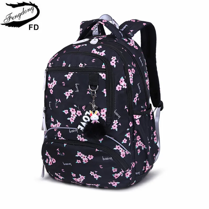 Cherry blossoms elementary school backpack for girls black pink floral bookbag fashion school bags for girls cute flower bookbag