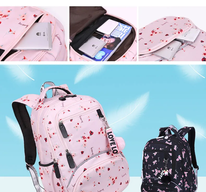 Cherry blossoms elementary school backpack for girls black pink floral bookbag fashion school bags for girls cute flower bookbag