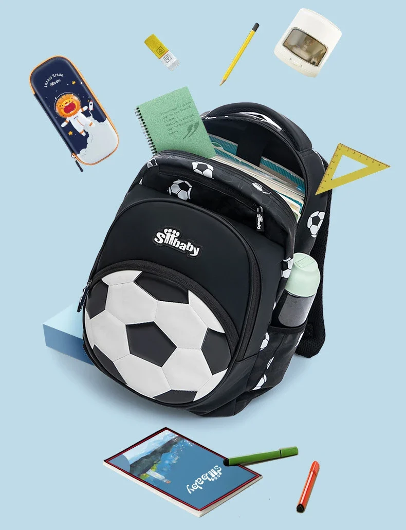 New 3D Cute Orthopedic School Bag For Boys Cartoon Football Backpack Kids Children High Capacity Waterproof 1-3 Grade Schoolbag