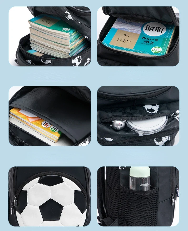 New 3D Cute Orthopedic School Bag For Boys Cartoon Football Backpack Kids Children High Capacity Waterproof 1-3 Grade Schoolbag