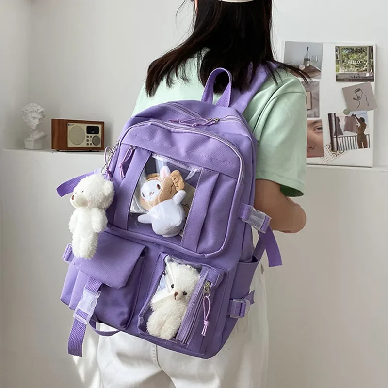 Causal Simple Travel School Bags Portable Large Capacity Waterproof School Books Pencil Case Water Bottle Bookbag For Men Women