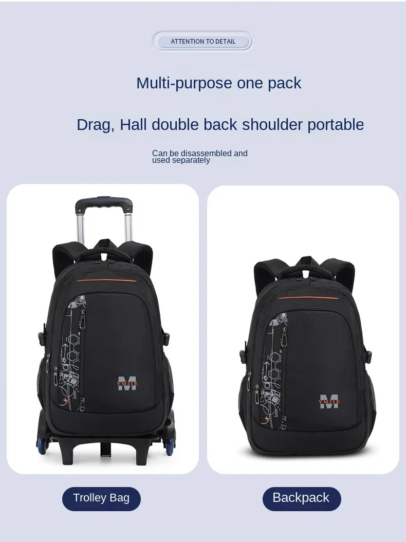 School Rolling backpack bag School Bags with wheels Student wheeled Backpacks for boys Children School Trolley Bag Waterproof