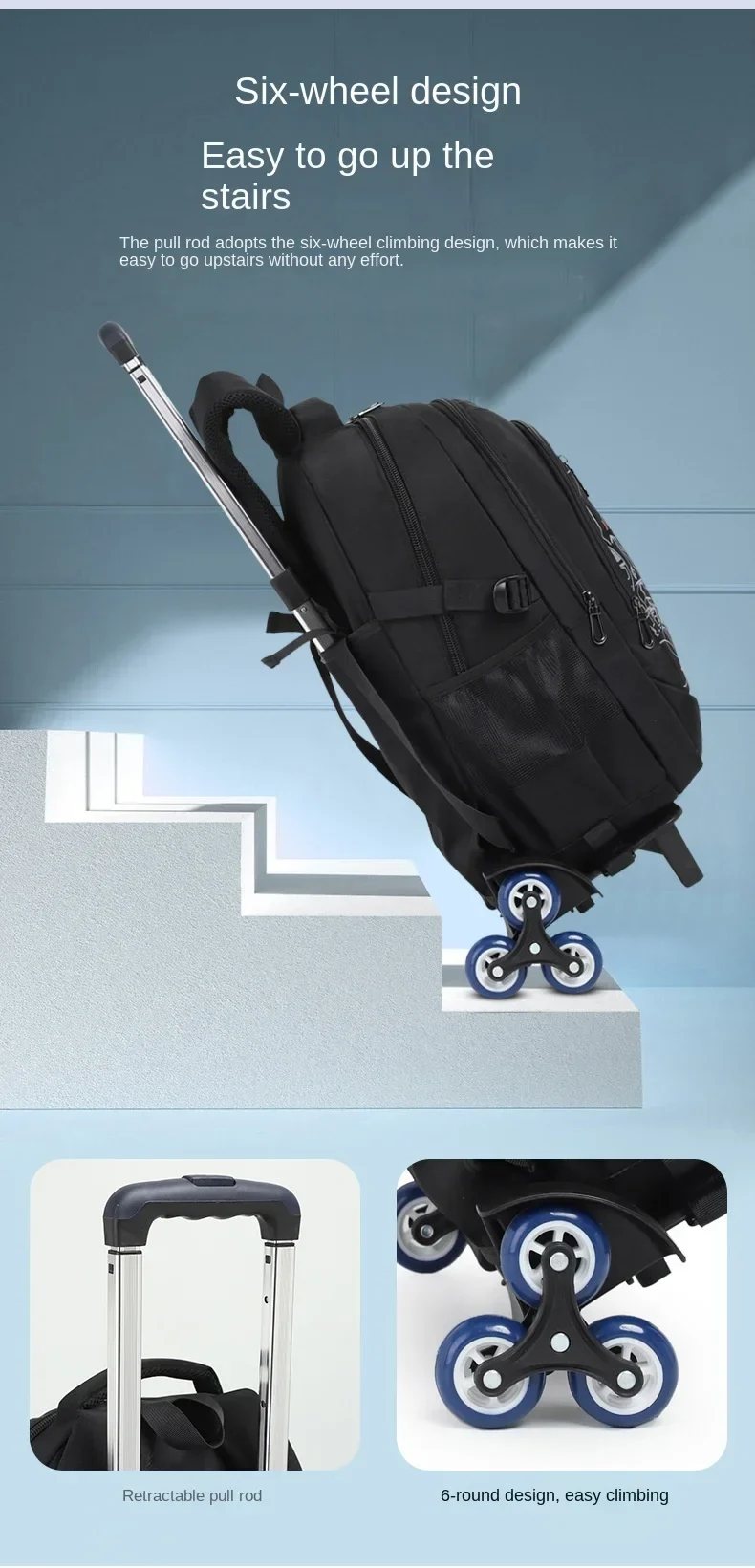 School Rolling backpack bag School Bags with wheels Student wheeled Backpacks for boys Children School Trolley Bag Waterproof