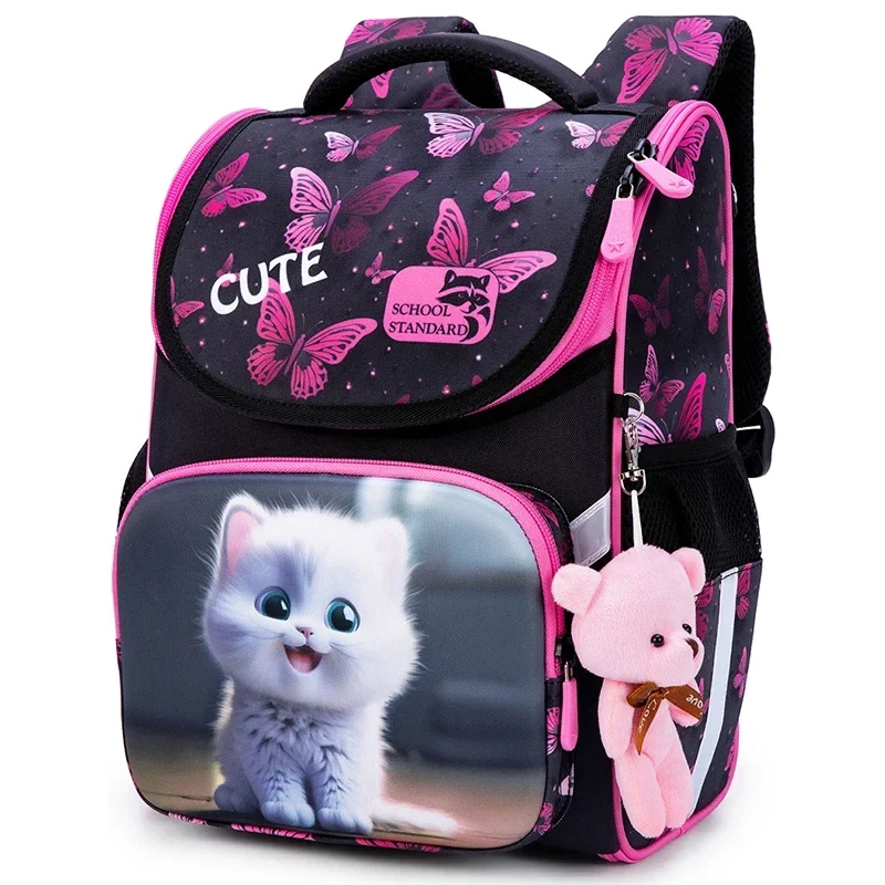 Orthopedic School Backpack For Girls Cartoon Cat Primary School Grade 1 Students Bags Kids Satchels Female Bookbag 7-9 Years
