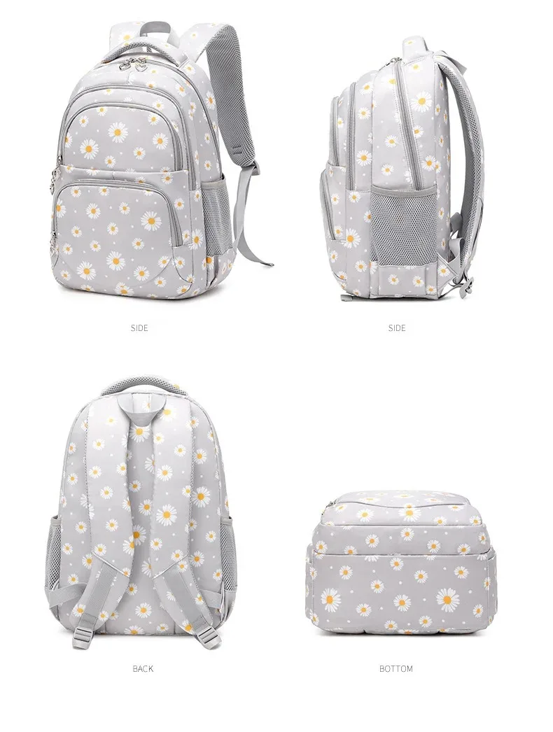Daisy Pattern School Bag Backpack Pencil Case Handbag Three Piece Set Nylon Fabric Waterproof Boys Girl Teenagers Trend Backpack