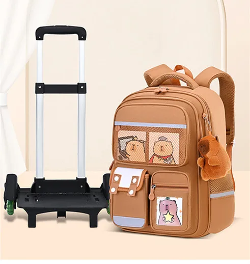 Children Cartoon School Backpack with Wheels Students Bags for Girls Boys Trolley Bag Cute Schoolbag Rolling Wheeled Backpacks