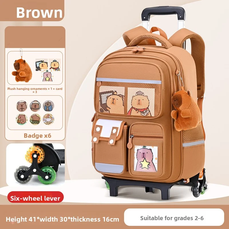 Children Cartoon School Backpack with Wheels Students Bags for Girls Boys Trolley Bag Cute Schoolbag Rolling Wheeled Backpacks