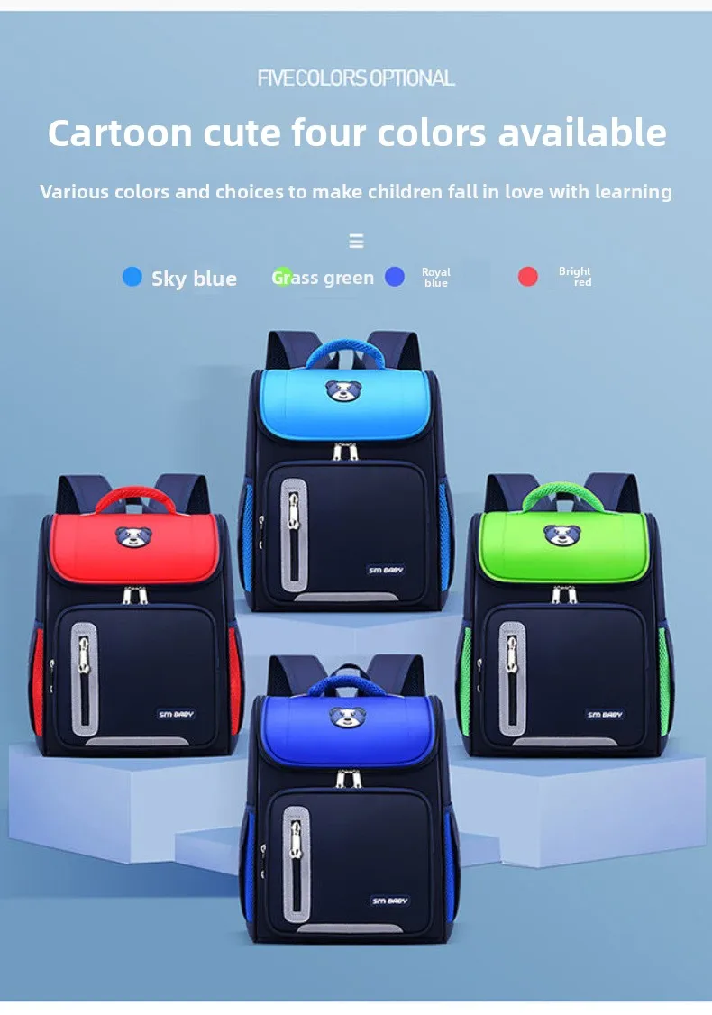 Lightweight Kids Backpack 1 3 6 Grade Spine Protection Reflective Space School Bag for Elementary Students