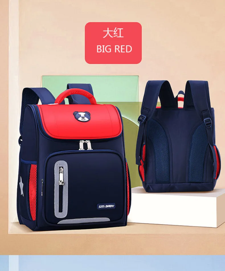 Lightweight Kids Backpack 1 3 6 Grade Spine Protection Reflective Space School Bag for Elementary Students
