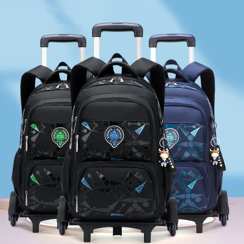 High-capacity on 2/6 Wheels Waterproof Luggage Rolling Bag Student Shoulder Backpack Detachable Children Rolling School Bags