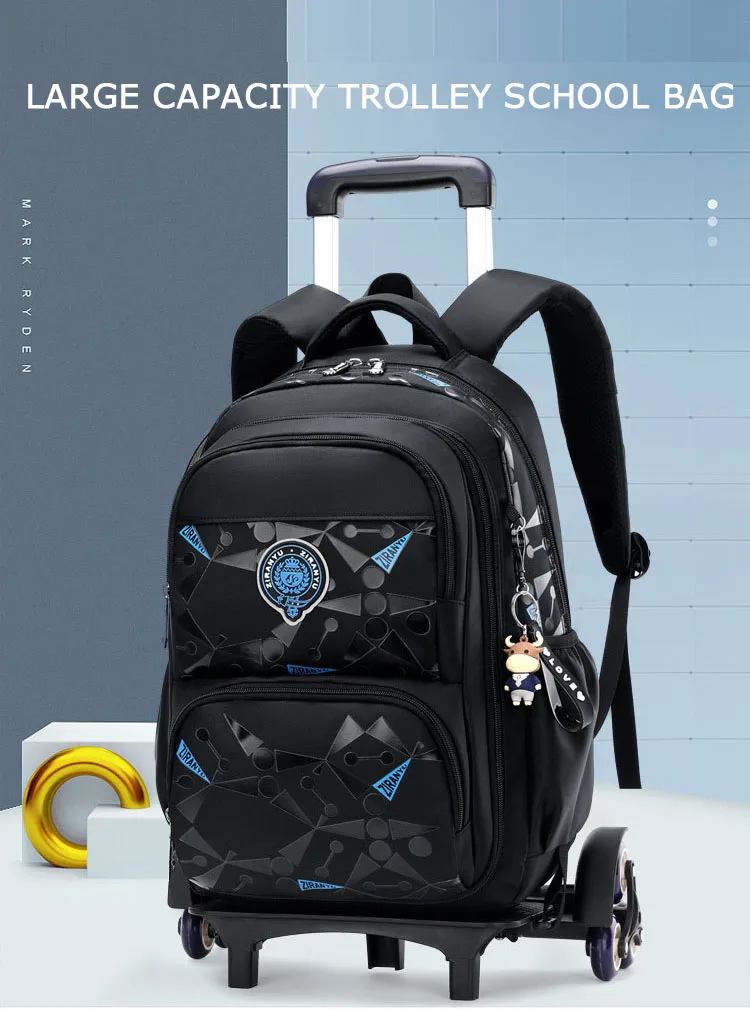 High-capacity on 2/6 Wheels Waterproof Luggage Rolling Bag Student Shoulder Backpack Detachable Children Rolling School Bags