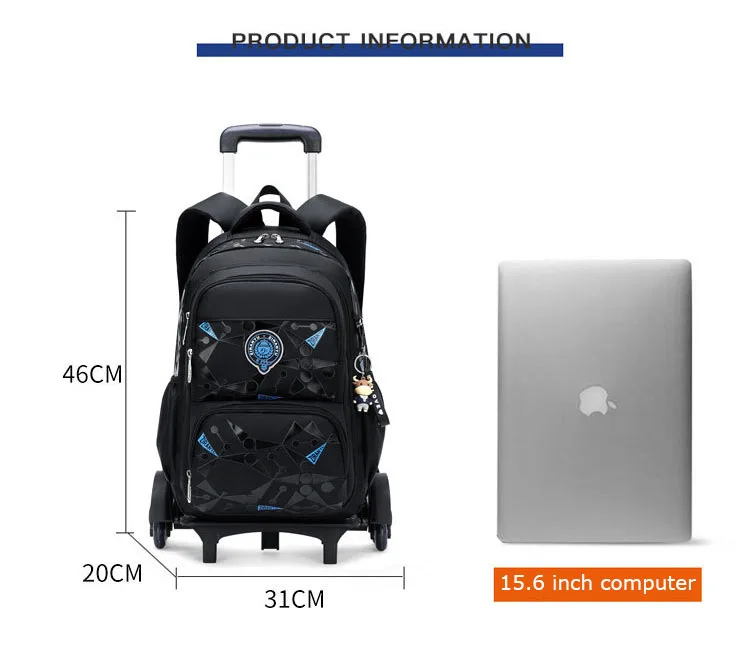 High-capacity on 2/6 Wheels Waterproof Luggage Rolling Bag Student Shoulder Backpack Detachable Children Rolling School Bags