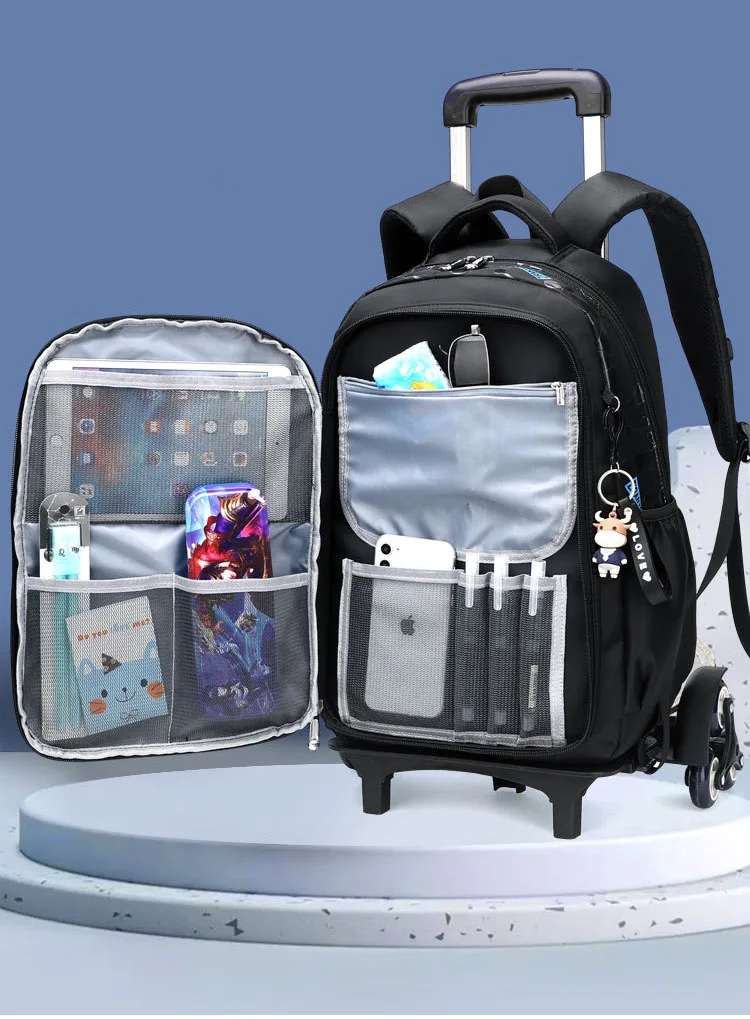 High-capacity on 2/6 Wheels Waterproof Luggage Rolling Bag Student Shoulder Backpack Detachable Children Rolling School Bags