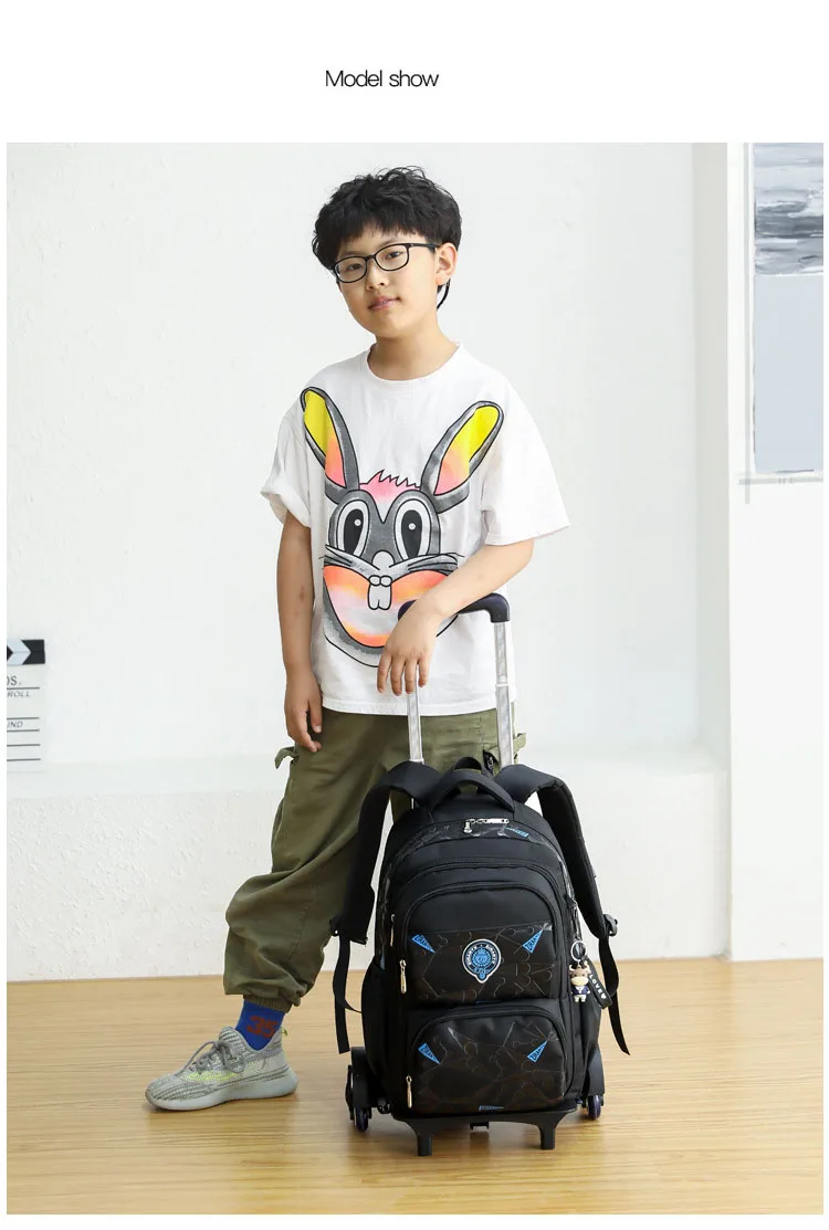 High-capacity on 2/6 Wheels Waterproof Luggage Rolling Bag Student Shoulder Backpack Detachable Children Rolling School Bags