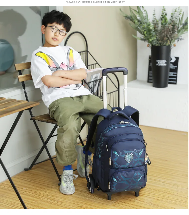 High-capacity on 2/6 Wheels Waterproof Luggage Rolling Bag Student Shoulder Backpack Detachable Children Rolling School Bags