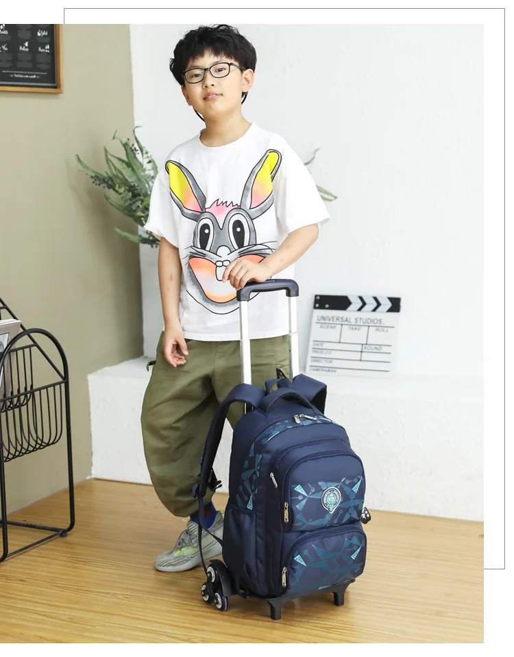 High-capacity on 2/6 Wheels Waterproof Luggage Rolling Bag Student Shoulder Backpack Detachable Children Rolling School Bags