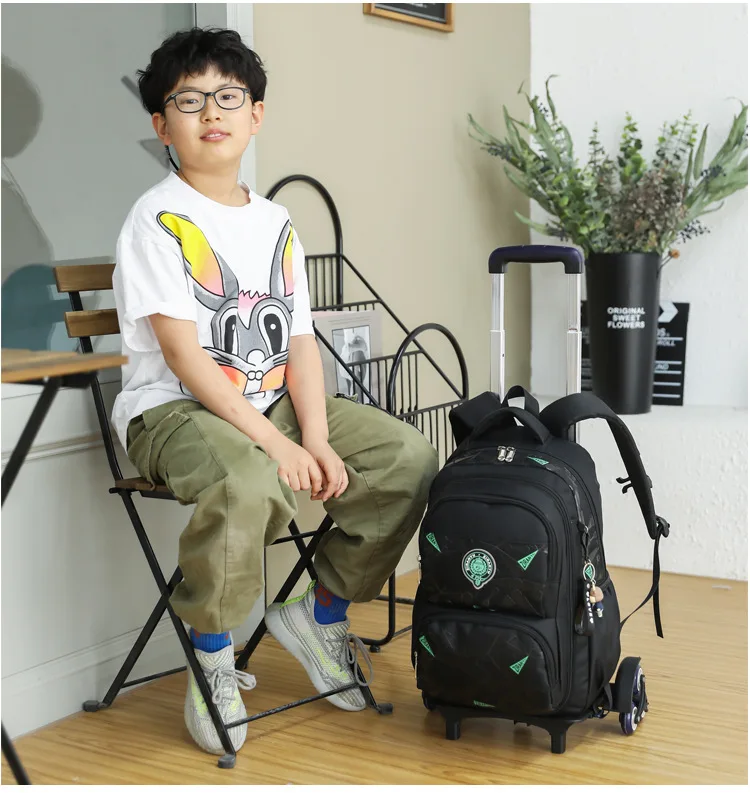 High-capacity on 2/6 Wheels Waterproof Luggage Rolling Bag Student Shoulder Backpack Detachable Children Rolling School Bags