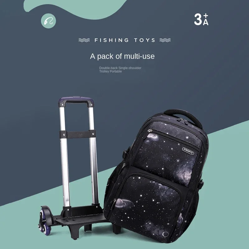 School Bag Kids Rolling Backpack for Boy Wheeled Backpack School Bag With Wheels Trolley Bookbag Carry on Luggage with Lunch Bag